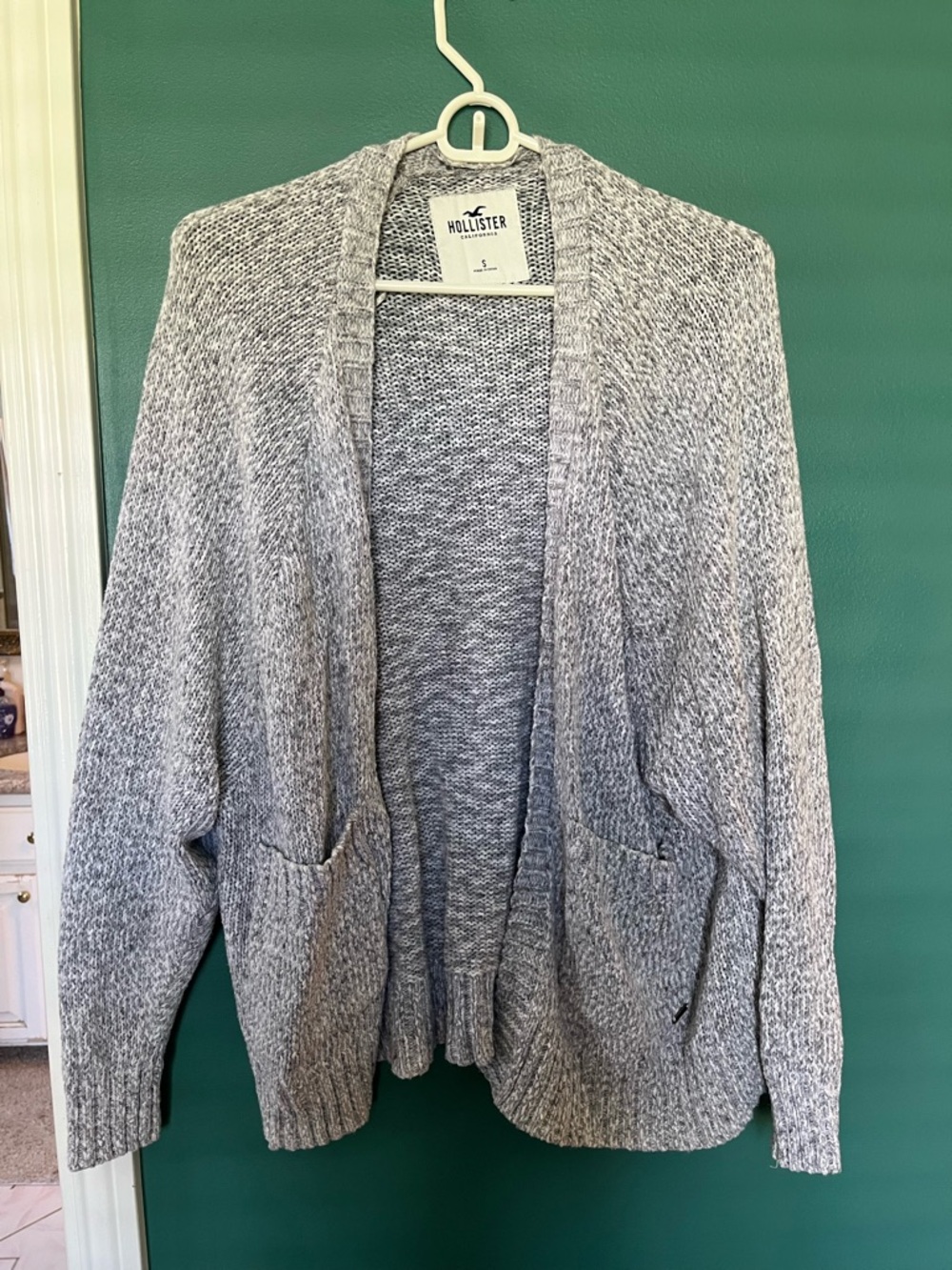 Hollister Heather Gray Open Cardigan with Front Pockets